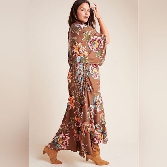 Farm Rio Anthropologie Valentina Dress In Brown Motif Size Extra Small NWT - Picture 7 of 15